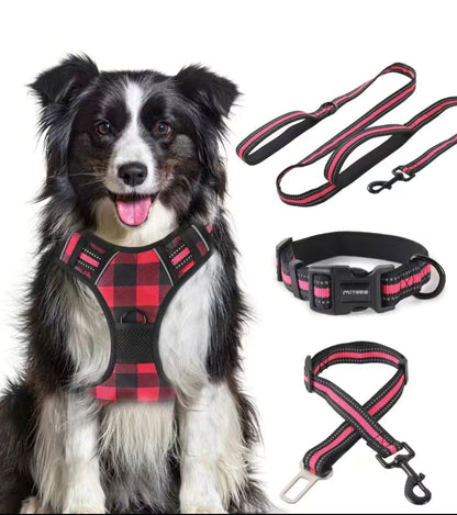 Plaid Reflective 4-in-1 Adjustable Harness Set - 4 Legs R Us