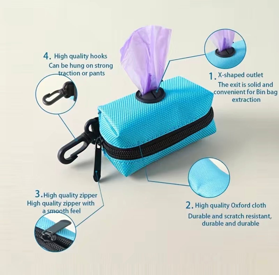 Zippered Poop Bag Holder with 5 Rolls of Bags - 4 Legs R Us